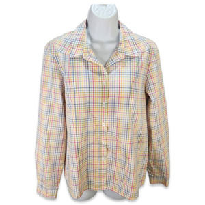Orvis Dress Shirt Womens 12 Green Blue Red Striped Pastel Spring Career Easter